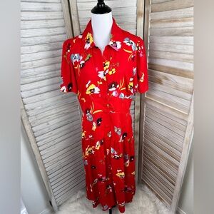 NWT Cabi 6218 Afternoon Red Floral Button Front Midi Dress Size Medium